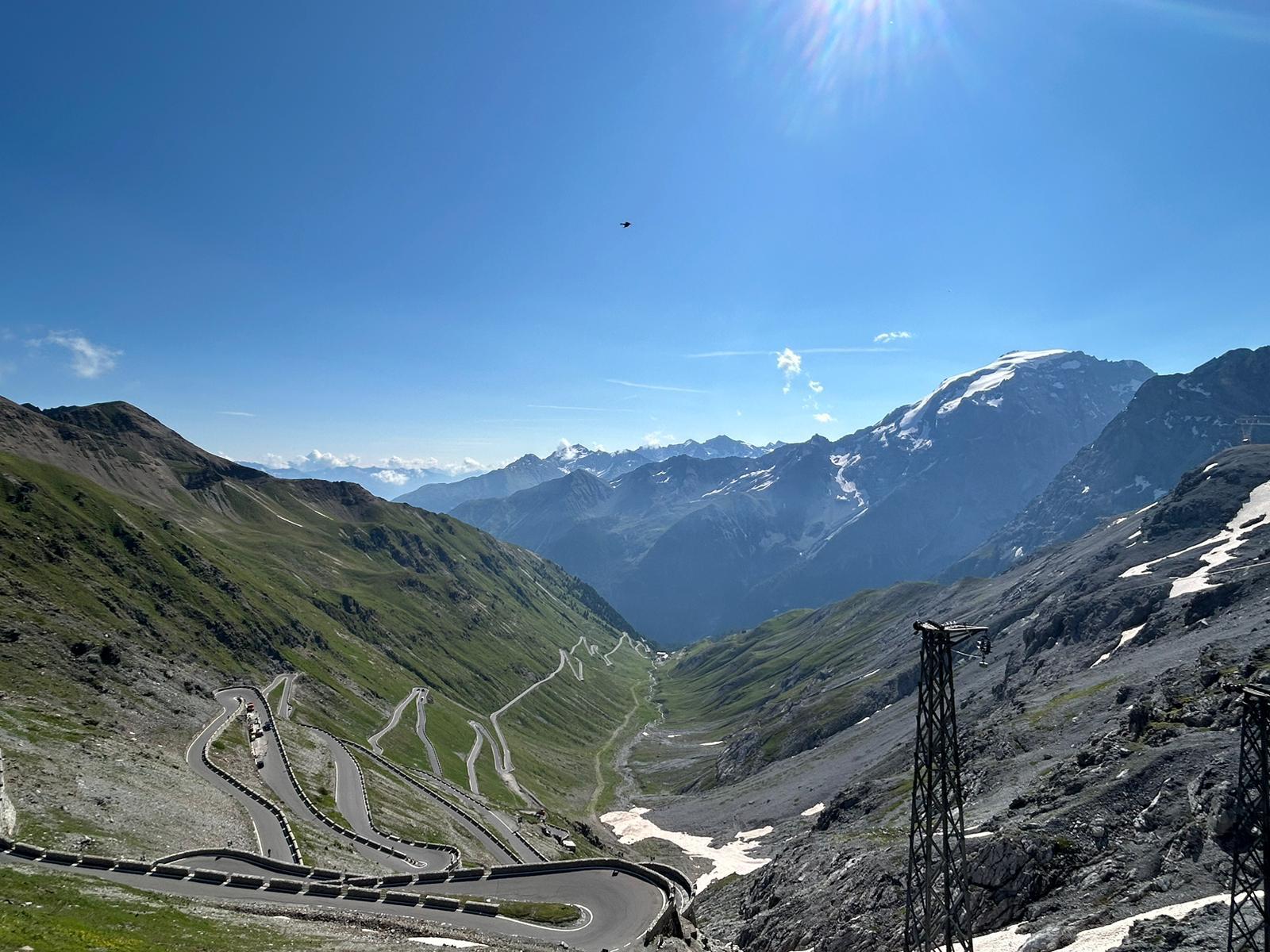 Stelvio Pass 48 hairpins Italy Alps motorcycle iconic view