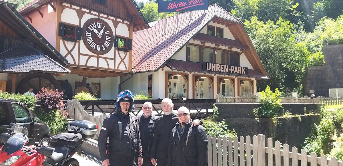 motorcycle riders worlds largest cuckoo clock Freiburg Germany