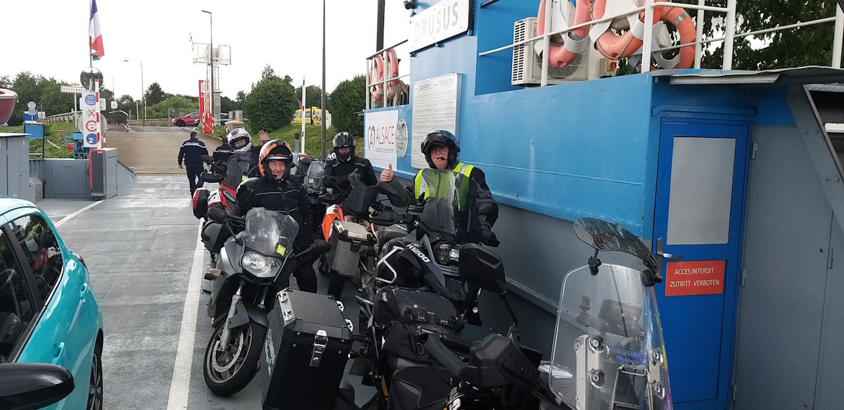 Ferry across the Rhine B500 black forest motorcycle tour