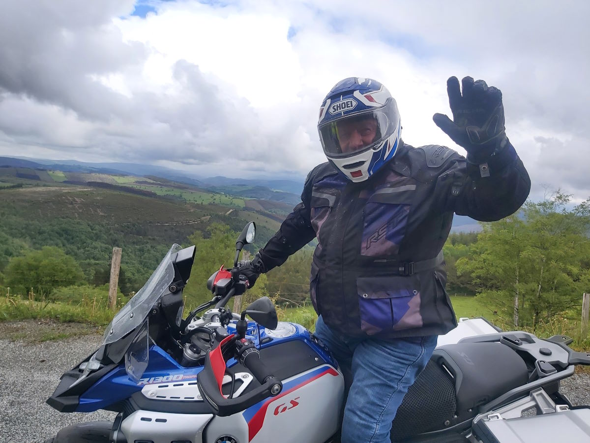 Motorcyclist on a BMW GS1300A Panorámica da Fonsagrada Galicia Spain