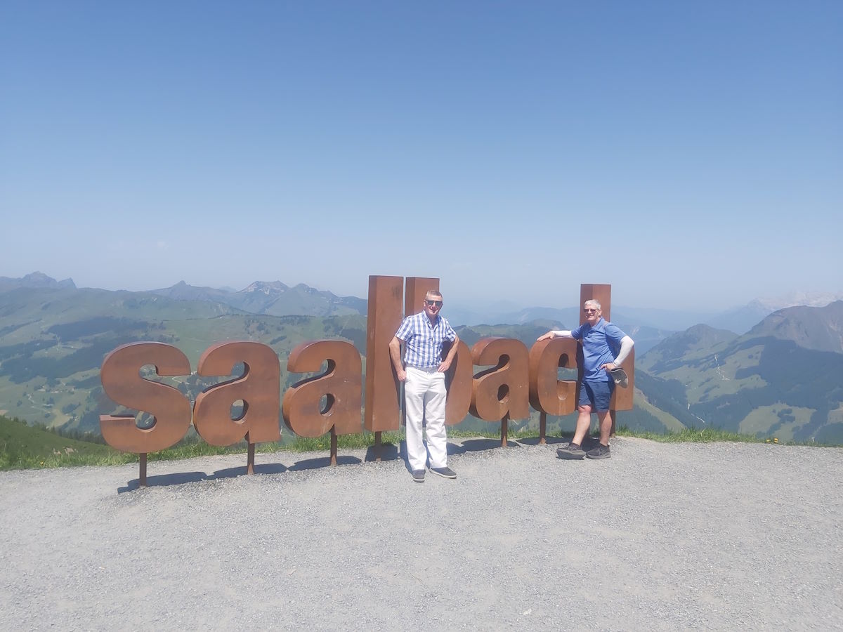 Saalbach Alpine sign Alpine cable car mountain views Austria motorcycle tour rest day