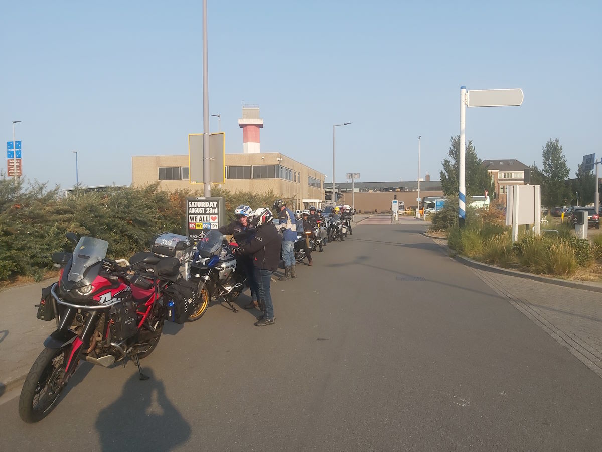 Columbus Motorcycle Tours group arriving at Hook of Holland Norway Arctic Circle tour 2025