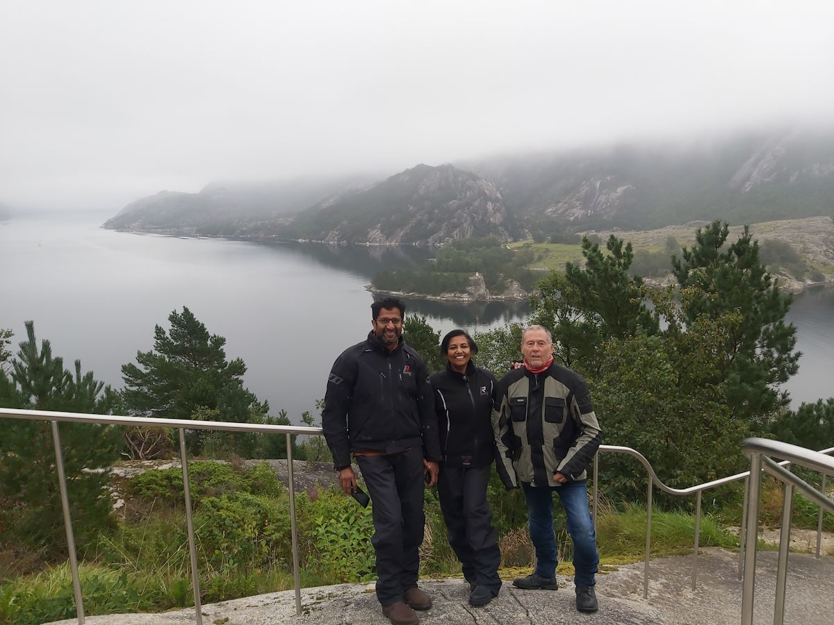 Lysefjord misty morning views Norway spectacular fjord scenery motorcycle tour