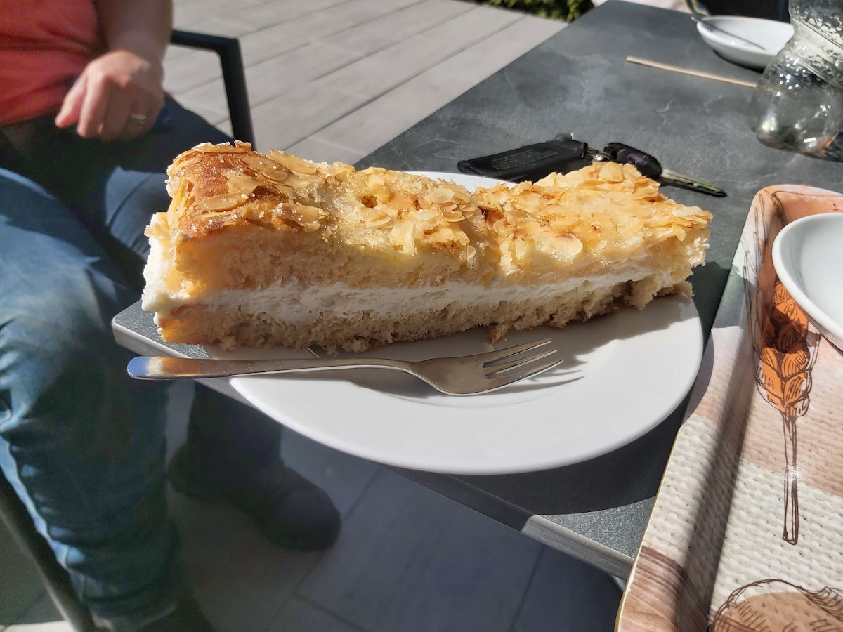 German countryside twisty roads morning coffee stop enormous cake portions motorcycle