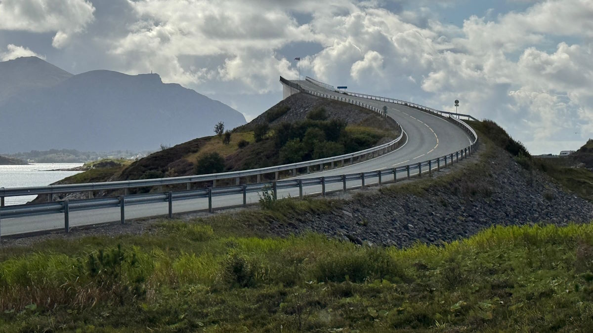 Atlantic Bridge curved architectural marvel Norway coastal highway motorcycle tour