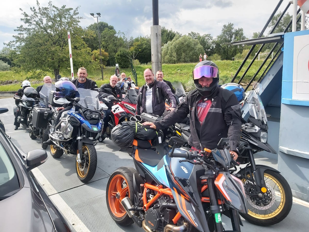 Rhine River ferry crossing motorcycles France Germany Baden Baden B500 Black Forest