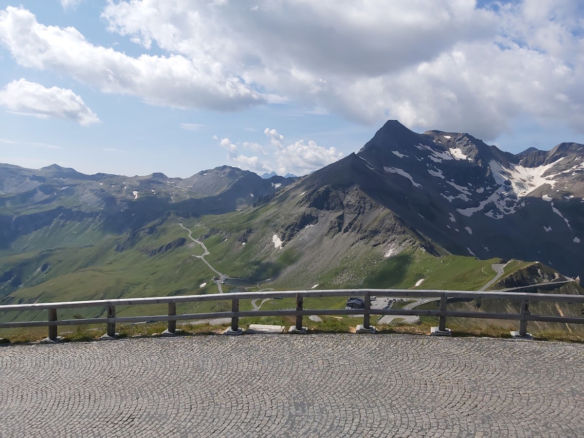 Austrian Alps Edelweißspitze riders point cobbled pass Grossglockner tour