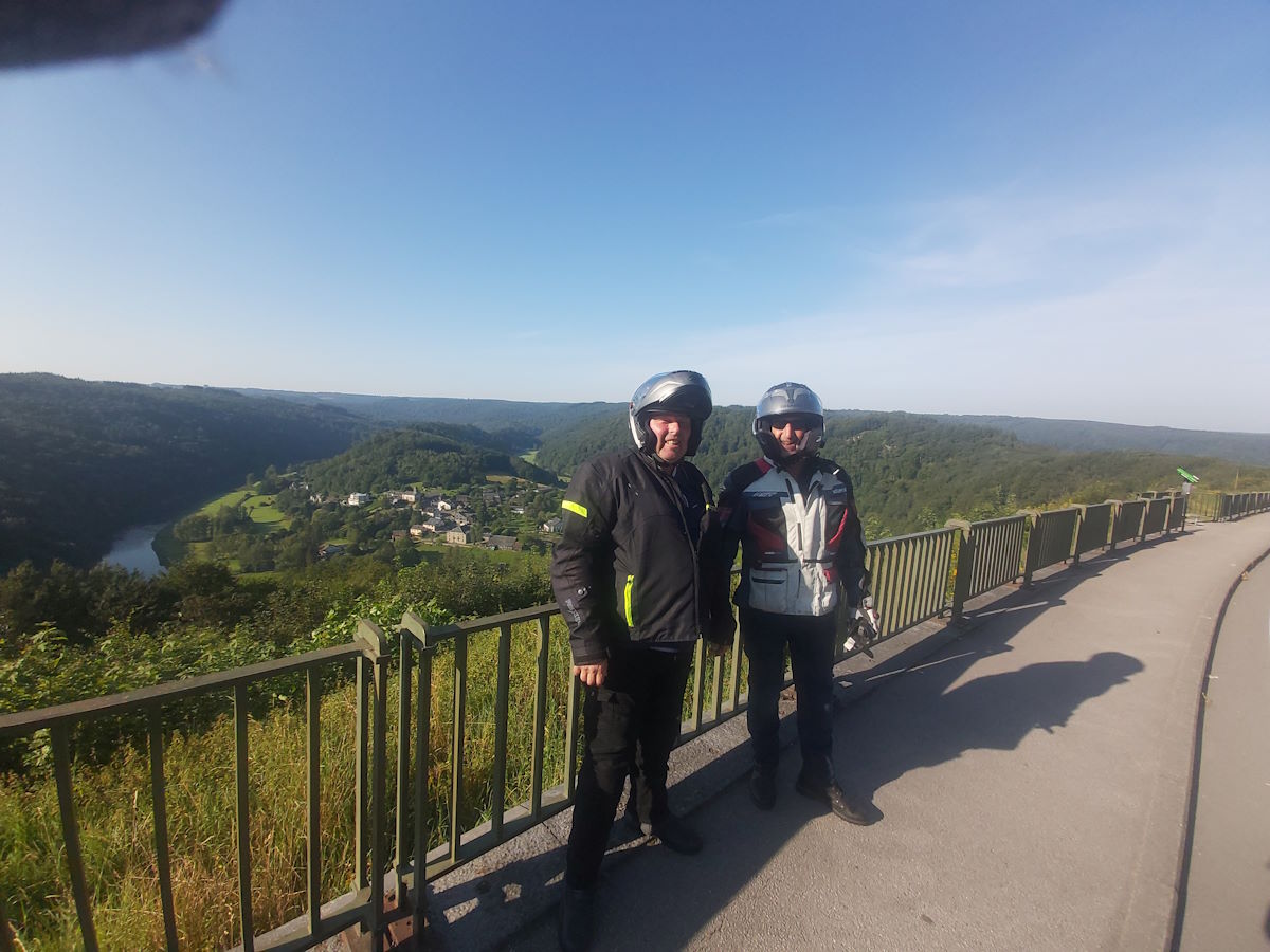 Semois River wooded areas Belgian Ardennes morning ride final day motorcycle tour