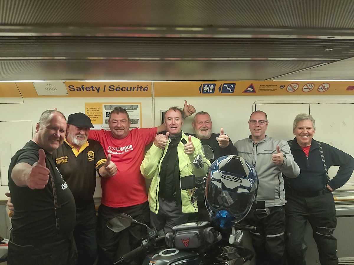Le Shuttle Channel Tunnel early train smooth crossing UK motorcycles end tour 2024
