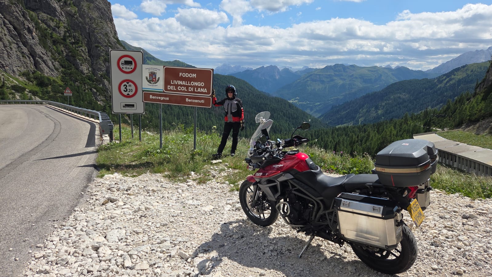 Mick with his Triumph Tiger in the Dolomites
