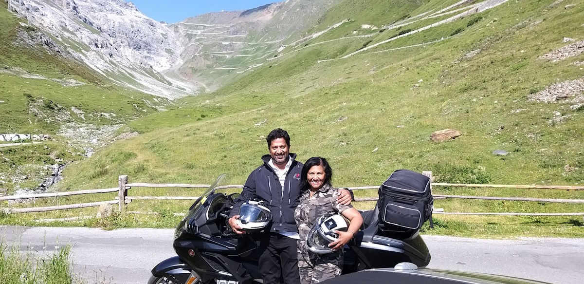 Shebin and Biju on their Honda Goldwing at the Stelvio Pass