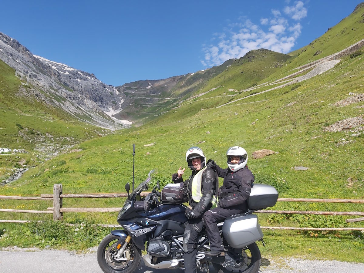 David and Jean at the Stelvio Pass on the Alps and Dolomites tour with Columbus